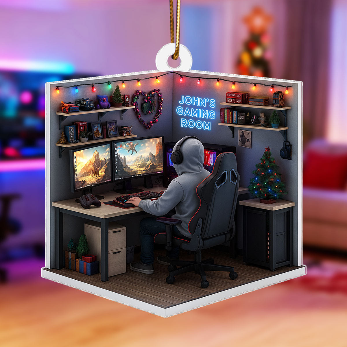 Custom Gaming Room - Personalized Acrylic Ornament - Christmas Gift for Gamers, Teen Boy, Teen Girl