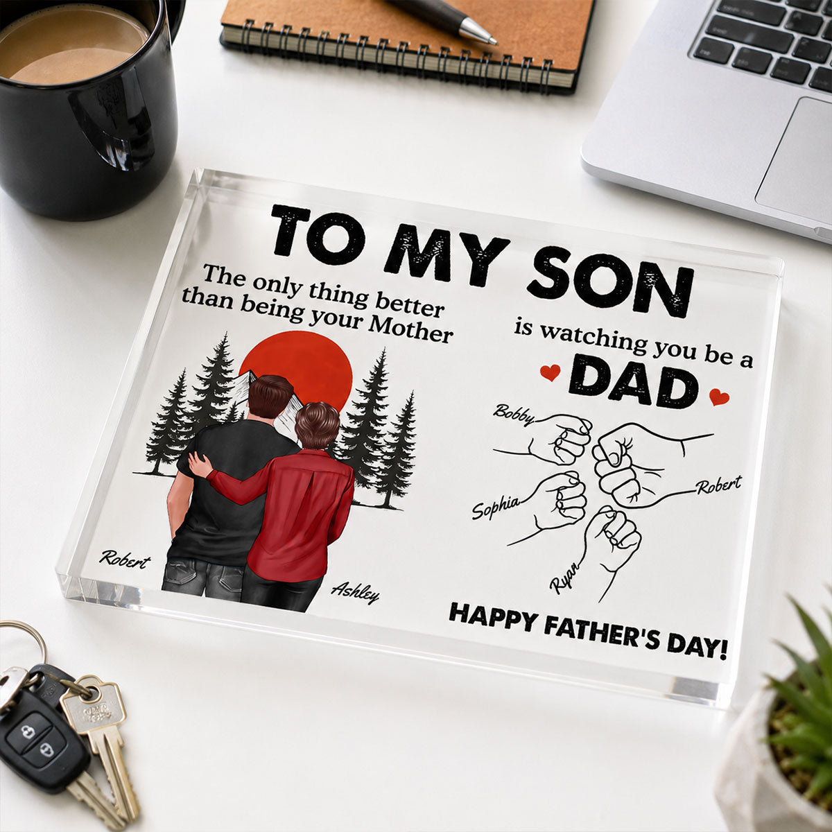 Retro Vintage Sunset To My Son Watching You Be A Dad - Personalized Acrylic Block Plaque -  Gift For Son