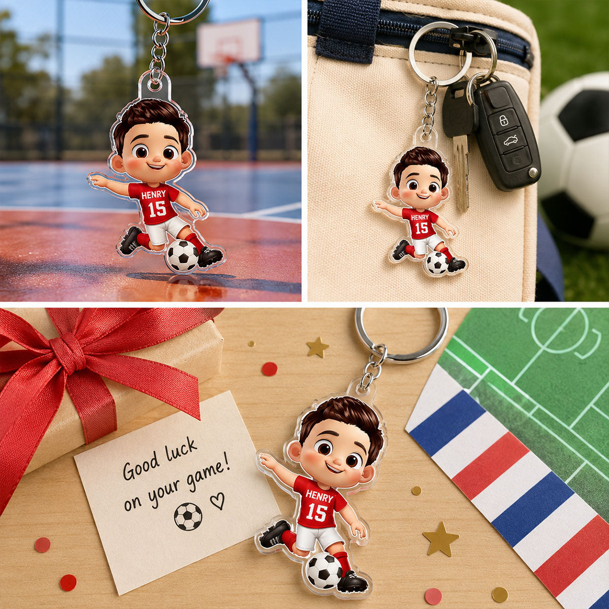 Trending Sport Soccer Football Baseball Player - Personalized Acrylic Keychain - Daily Use Back to School Birthday Gift for Boys Girls