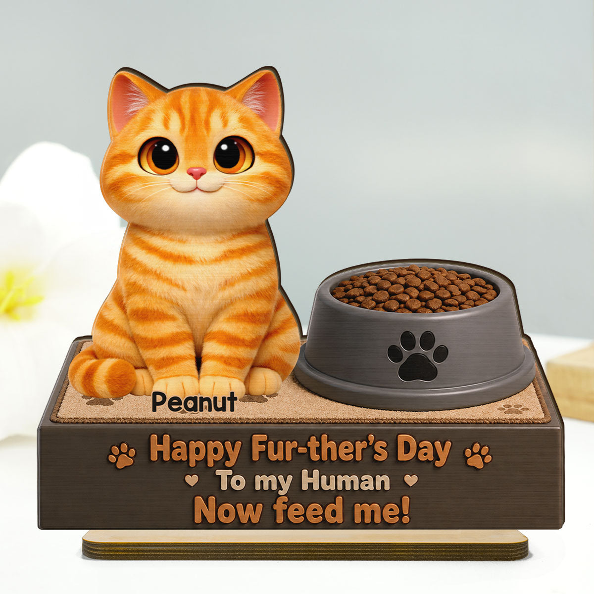 Cute Fluffy Cats Happy Fur-ther's Day Human - Personalized 2-Layered Wooden Plaque - Funny  Gift For Cat Dad, Cat Lovers