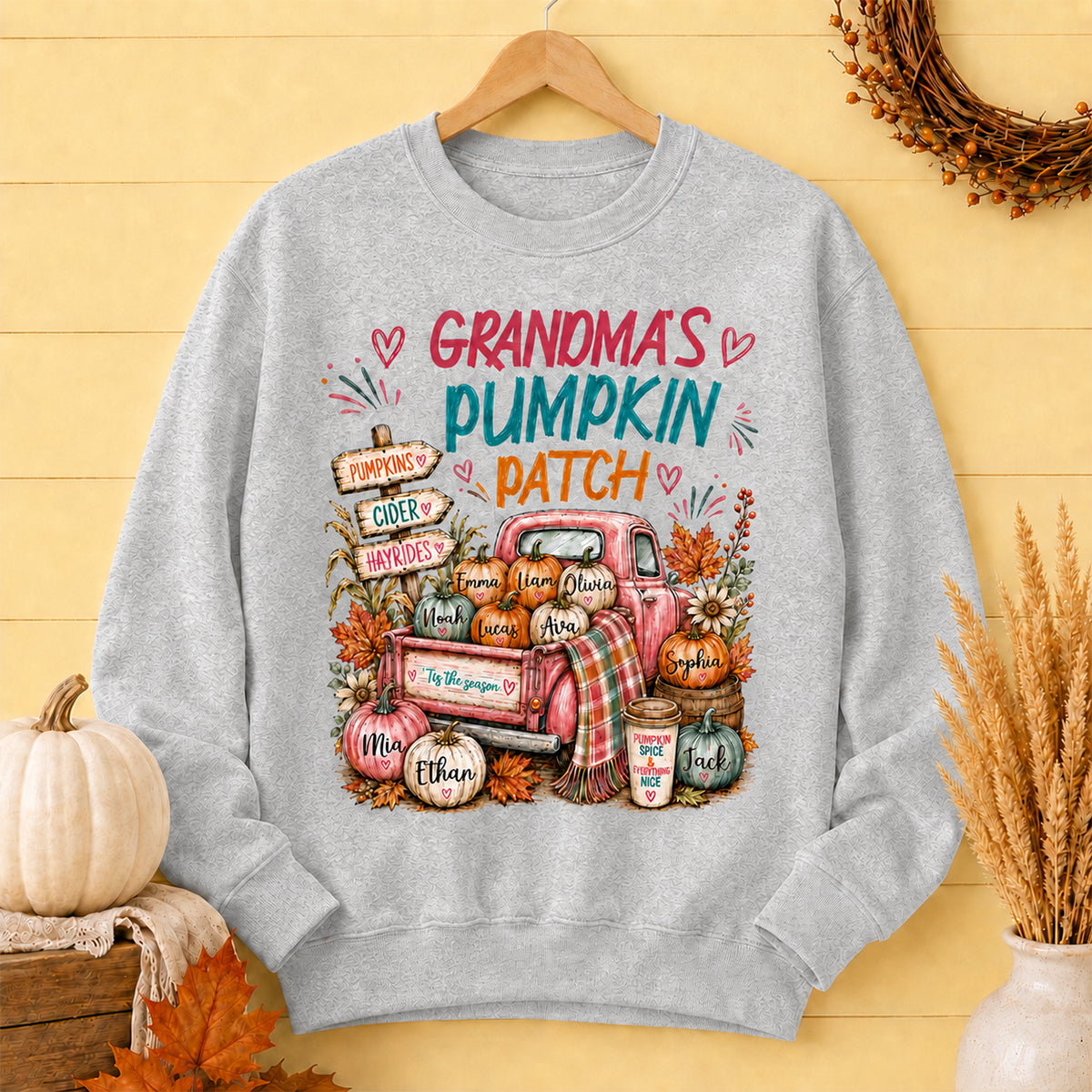 Grandma's Pumpkin Patch Preppy Coquette - Personalized Shirt - Trendy Fall Tee for Grandma