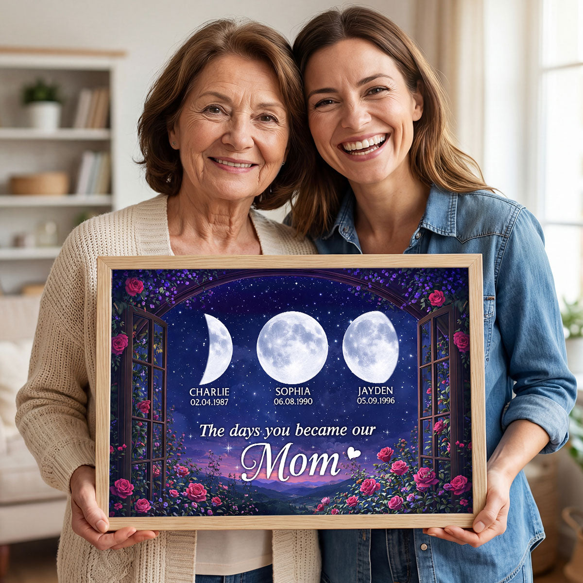 From The Window The Day You Became Mom Grandma Custom Birth Moon Phase - Personalized Poster - Mother's Day Gift For Mom, Grandma