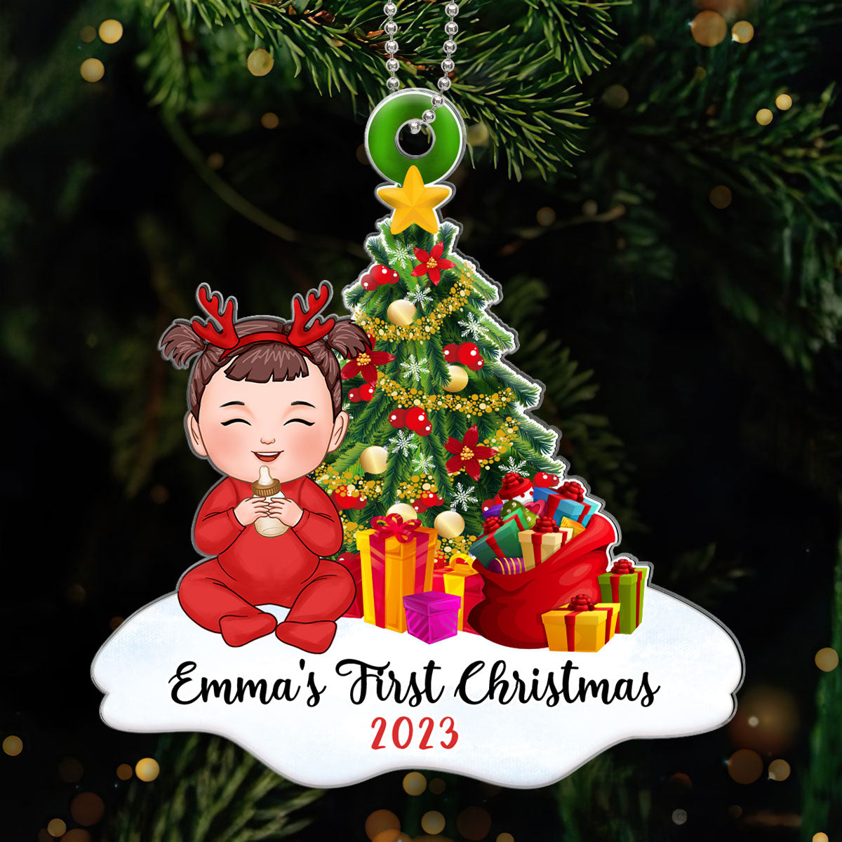 Christmas Tree Cute Baby First Christmas Personalized Acrylic Ornament