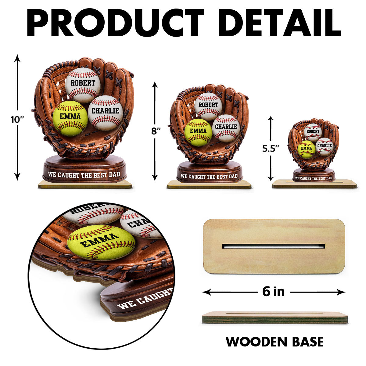 We Caught The Best Dad Baseball Glove - Personalized 2-Layered Wooden Plaque -  Gift for Dad, Husband