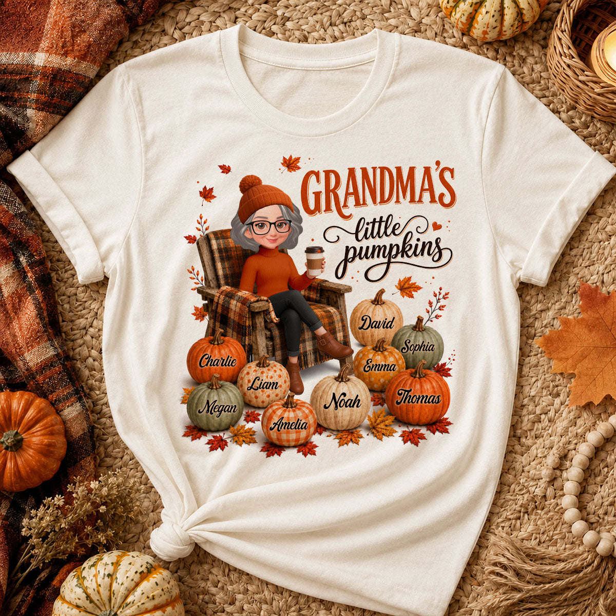 Grandma's Little Pumpkins - Personalized Shirt - Trendy Fall Tee for Grandma
