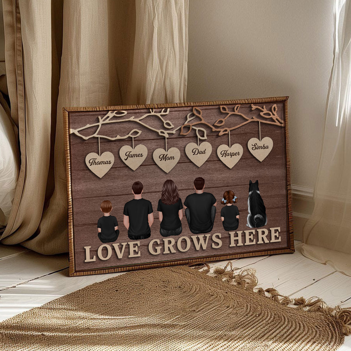 Rustic Vintage Family Tree Love Grows Here - Personalized Poster - Heartwarming Christmas Gift For Family