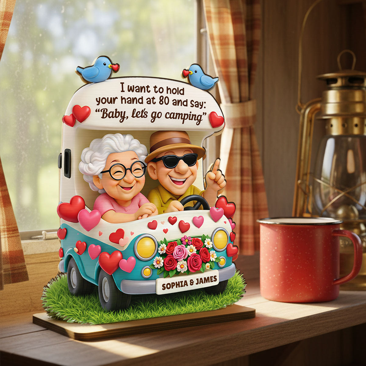 Happy Couple Let's Camping Together - Personalized 2-Layered Wooden Plaque - Valentine's Day Gift For Couple, For Him, For Her