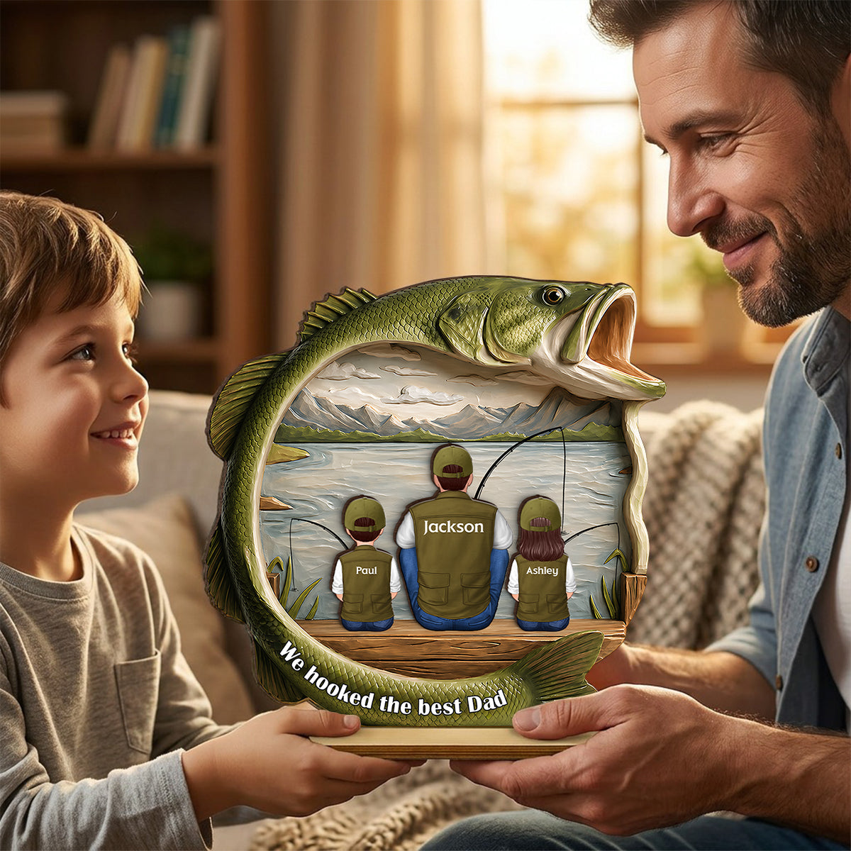 Best Catch Ever Dad Fishing - Personalized 2-Layered Wooden Plaque - Heartfelt Gift For Fishing Dad, Gift For Husband