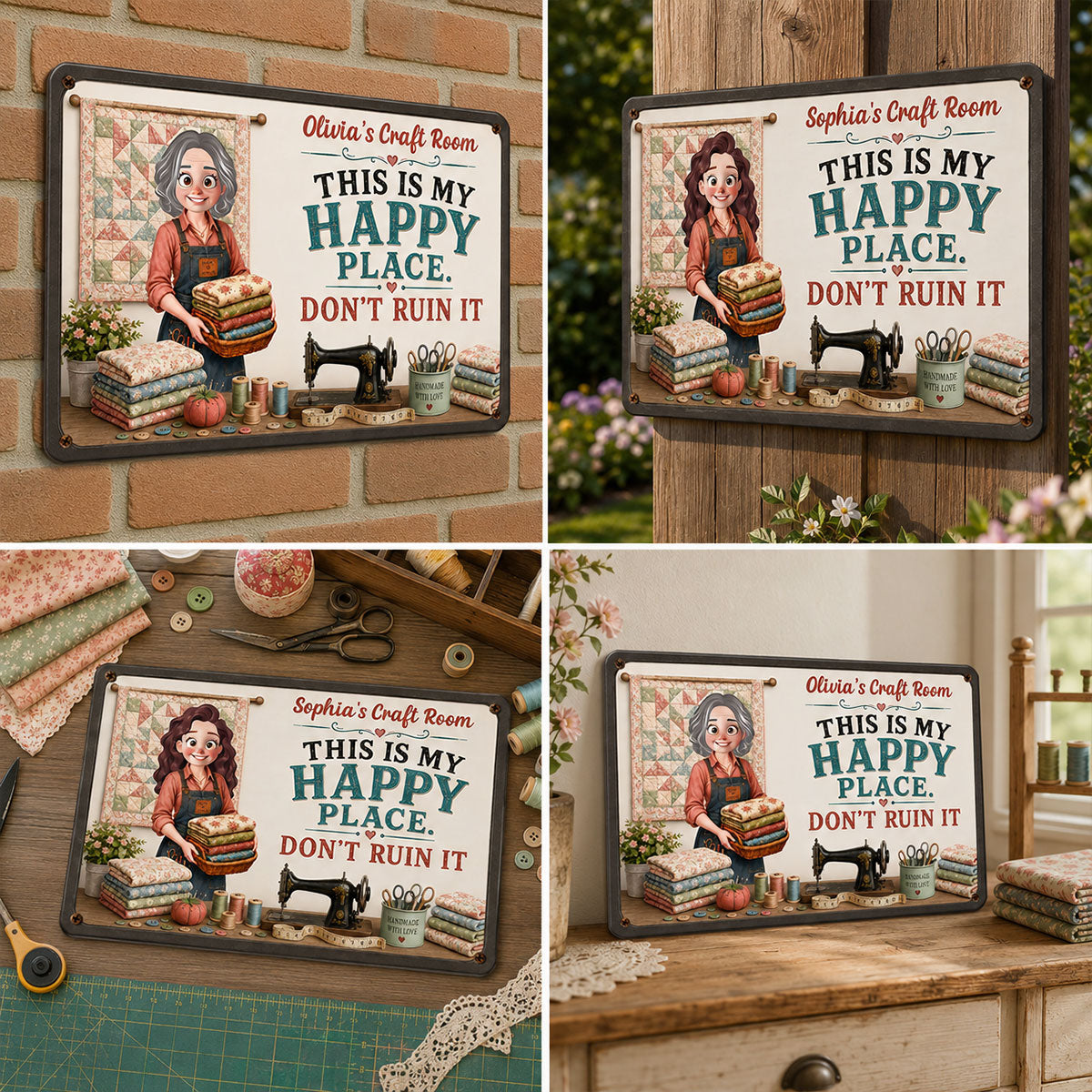 This Is My Happy Place Don't Ruin It Sewing Girl - Personalized Metal Sign - Craft Room Decor