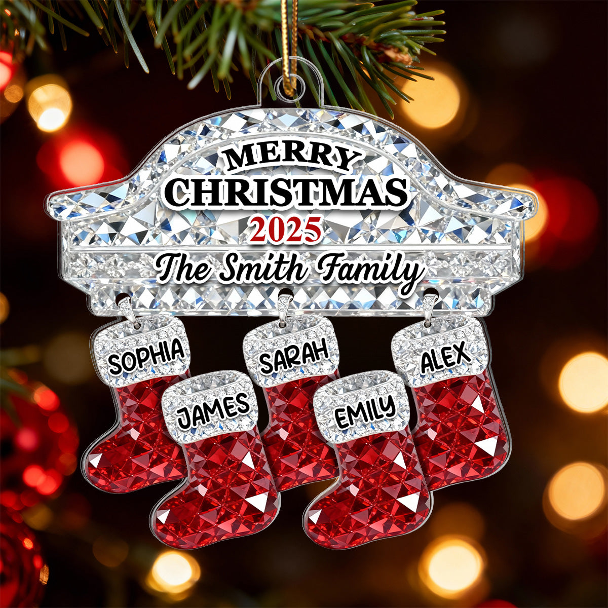 3D Effect Flat Christmas Stockings Family Names - Personalized Acrylic Ornament