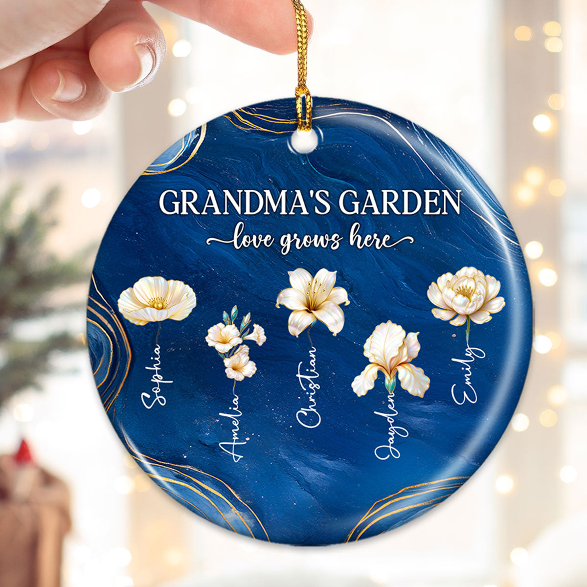 Grandma's Garden Birth Month Flowers - Personalized Ceramic Ornament - Christmas Gift For Grandma