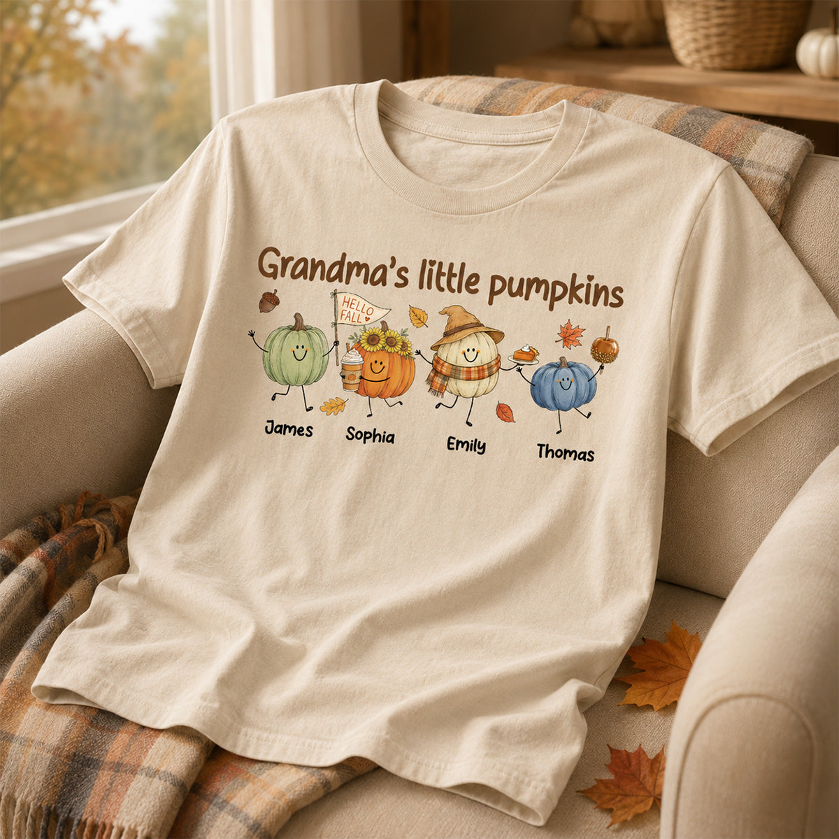 Grandma's Little Pumpkins Cute Characters - Personalized Shirt - Fall Season Shirt For Grandma, Mom