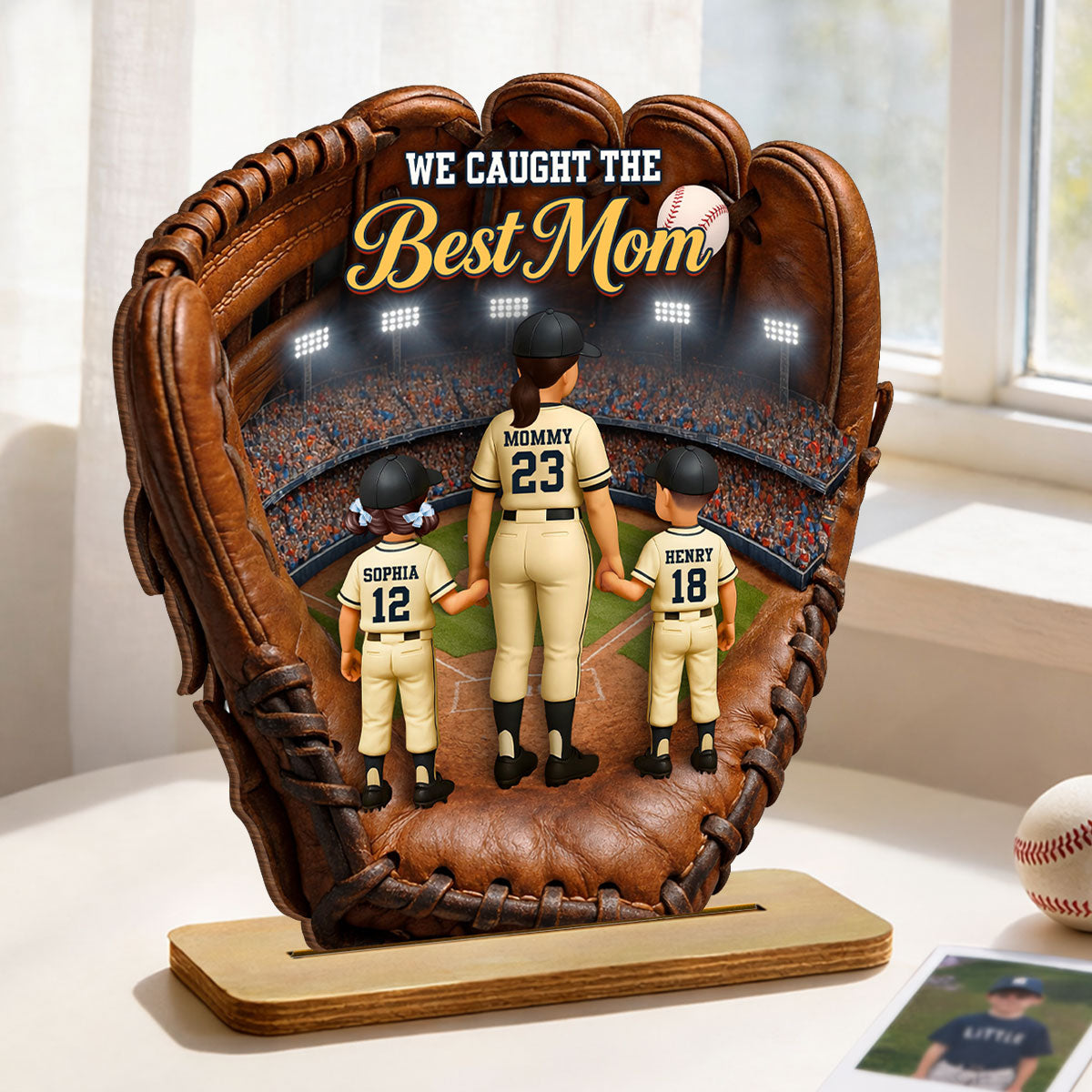 The Home Run Heart Mom Kids - Personalized 2-Layered Wooden Plaque - Gift For Mom
