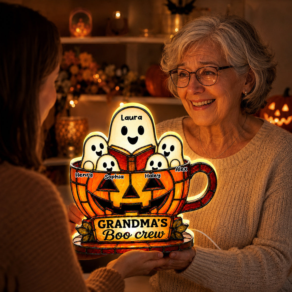 Grandma's Boo Crew - Personalized Light Box - Halloween Decor for Grandma