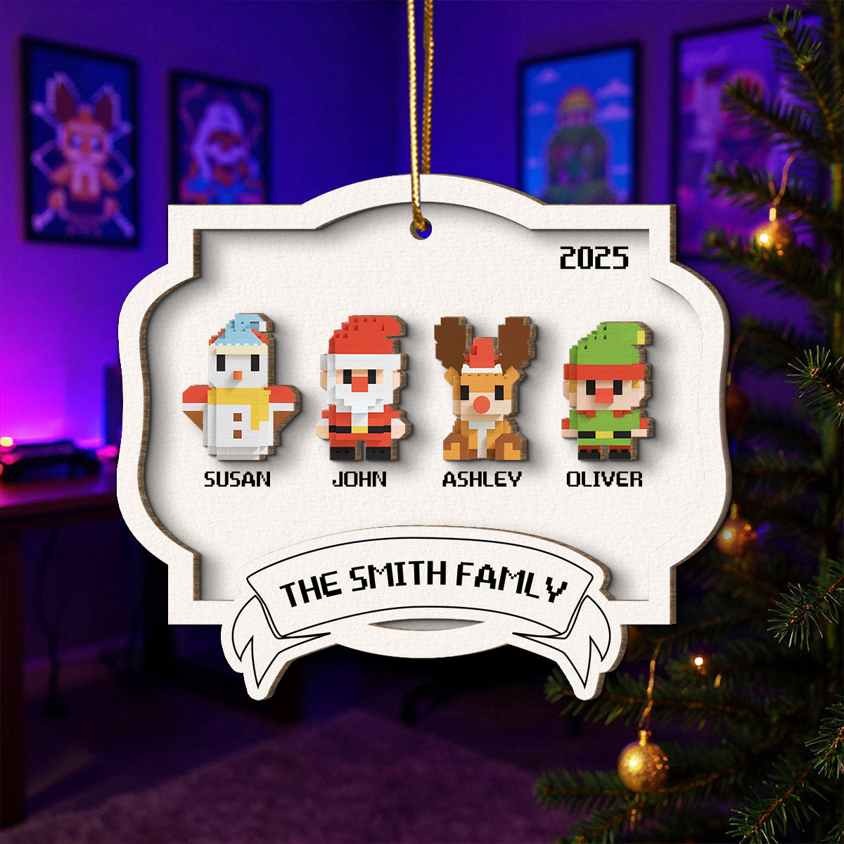 Family 3D Effect Christmas Toy Personalized 2-Layered Wooden Ornament, Gift for Son, Daughter, Husband