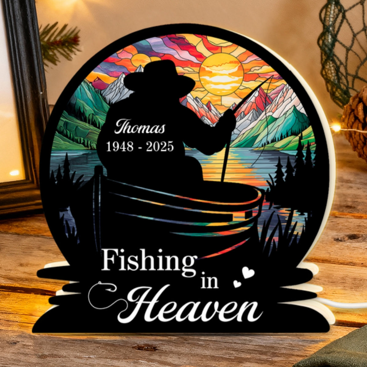 Fishing In Heaven Memorial - Personalized Light Box - Memorial Keepsake For Family