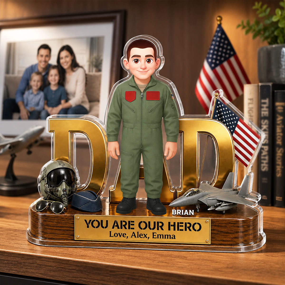 Proud American Air Force Dad You Are Our Hero - Personalized Acrylic Block Plaque -  Gift For Dad