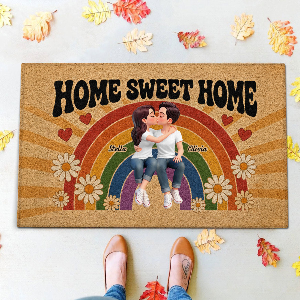 LGBT+ Rainbow Couple Home Sweet Home - Personalized Doormat - Gift For Couple, Happy Pride Month