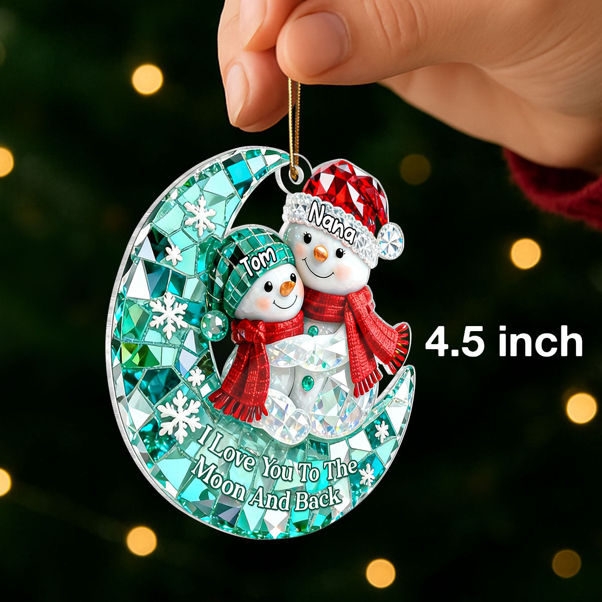 Snowman Grandma Grandkid 3D Crystal Effect  - Personalized Acrylic Ornament - Christmas Gift for Grandma, Grandkids