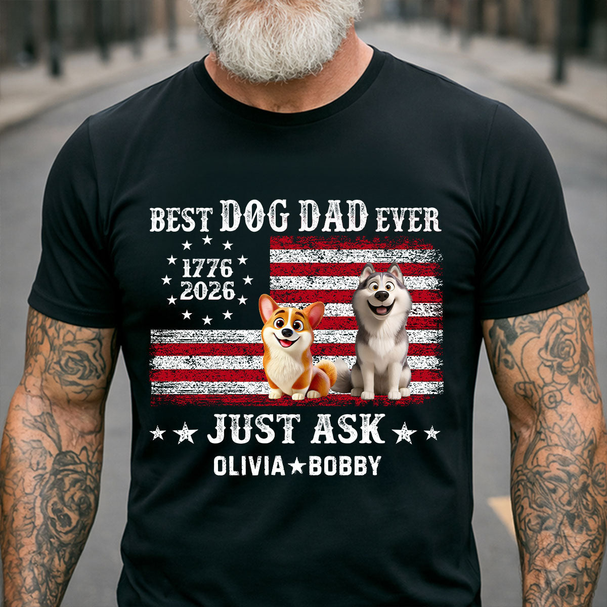 Proud Best Dog Dad Ever Nation Flag 250th Anniversary - Personalized Shirt - Father's Day Gift For Dog Dad, Dog Lovers