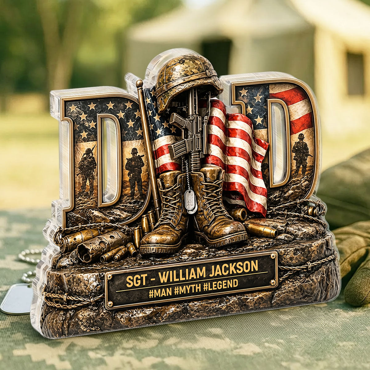 Proud American Veteran Dad - Acrylic Block Plaque -  Gift For Dad, Husband