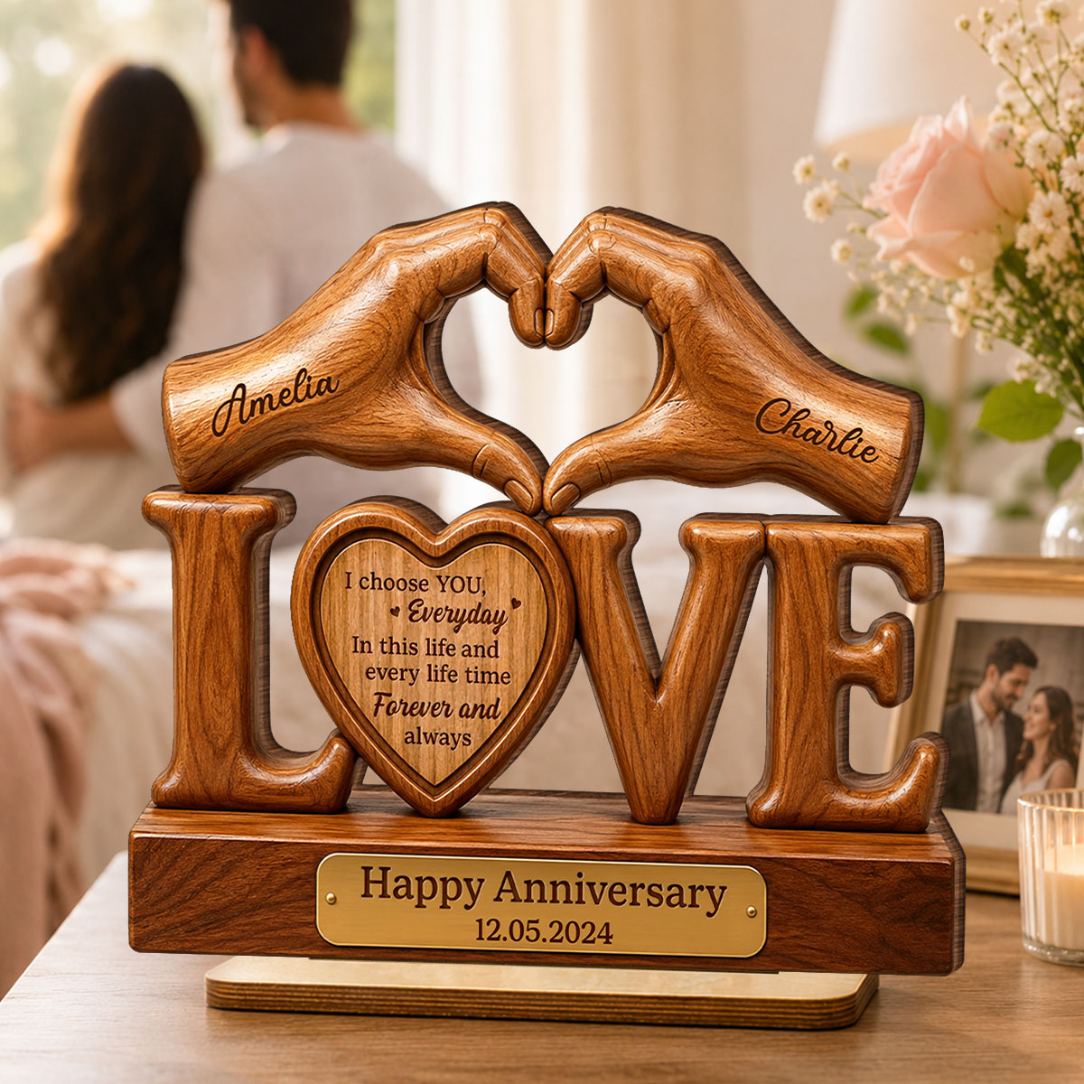 I Choose You Everyday Couple - Personalized 2-Layered Wooden Plaque - Heartfelt Anniversary Gift for Him, for Her
