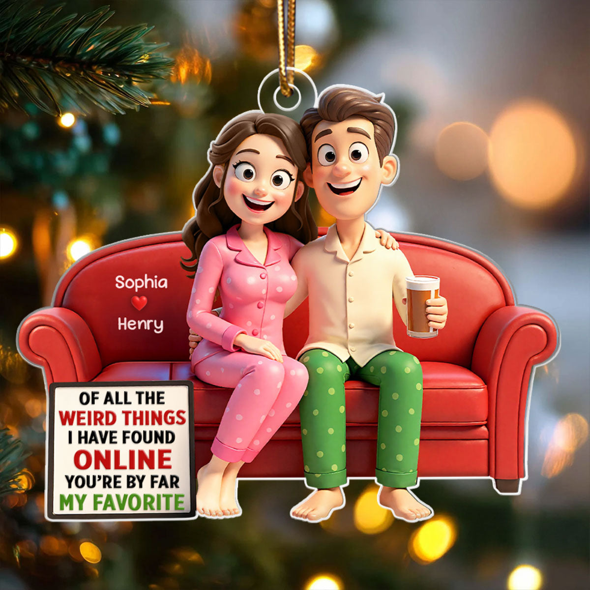 Of All the Weird Things Cartoon Couple - Personalized Acrylic Ornament - Christmas Gift for him, Gift for her