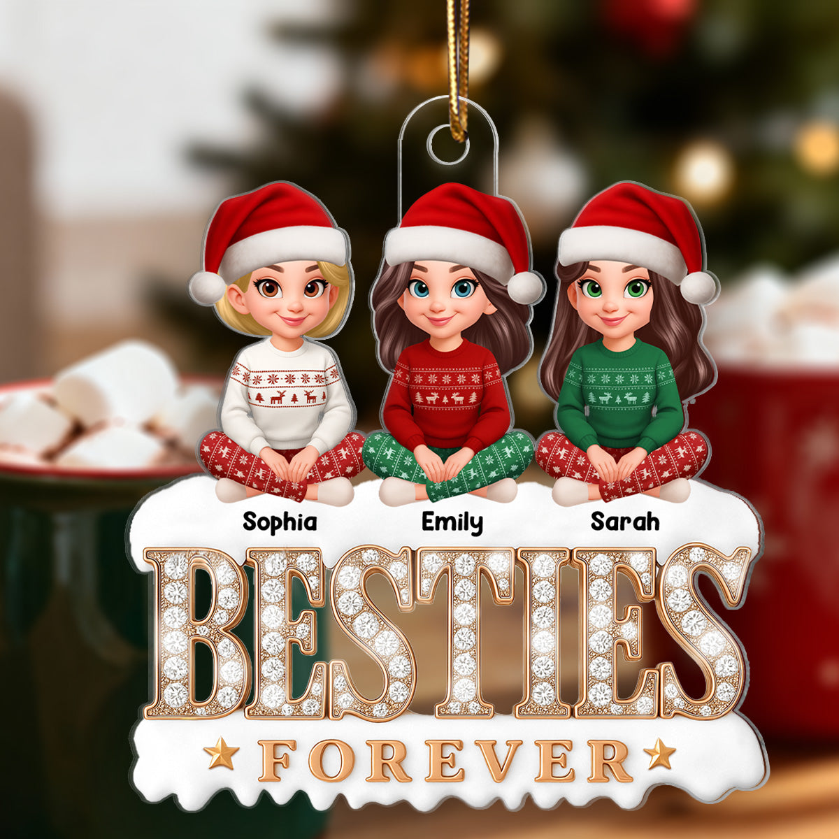 3D Shining Effect Beautiful Besties Forever - Personalized Acrylic Ornament - Gift For Best Friends