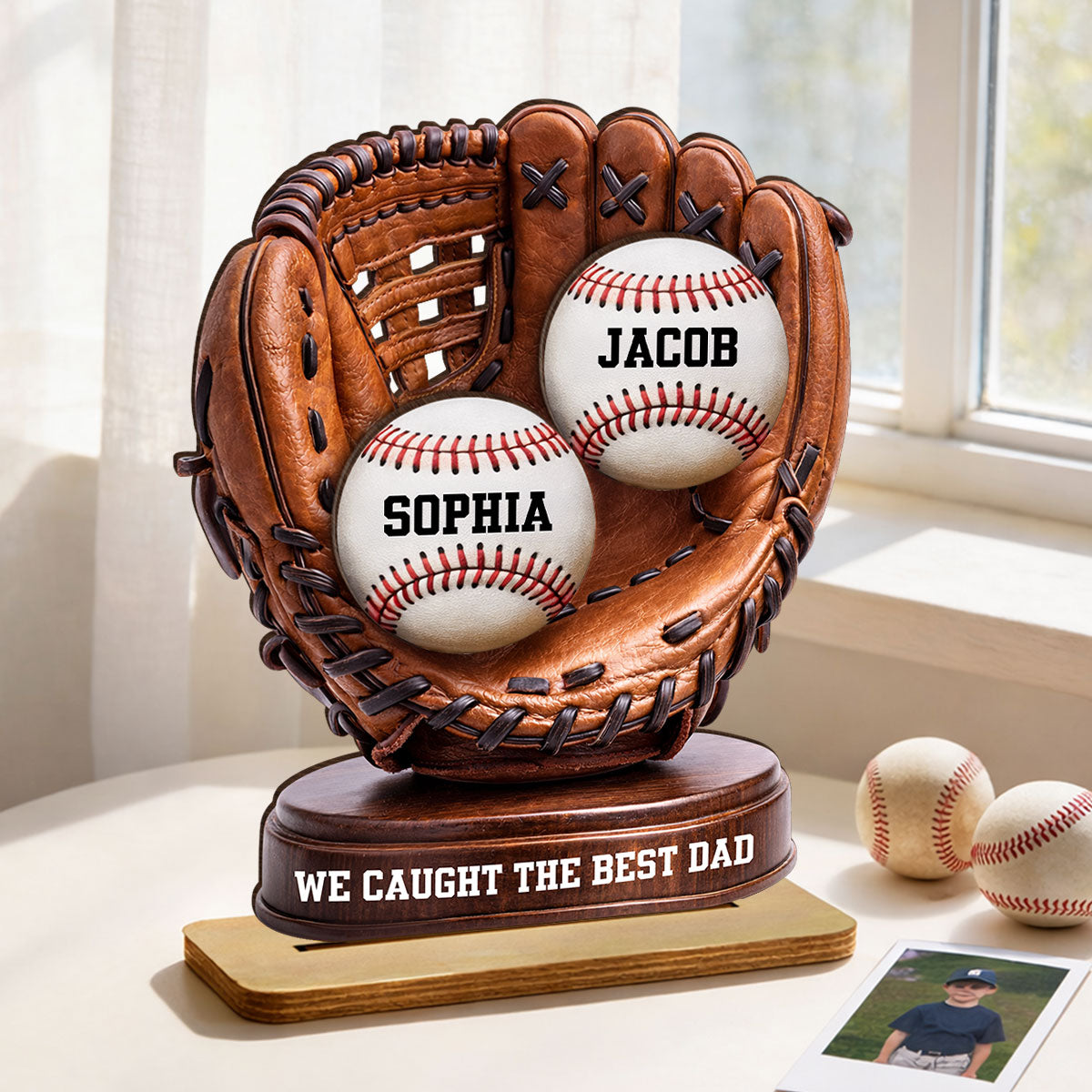 We Caught The Best Dad Baseball Glove - Personalized 2-Layered Wooden Plaque -  Gift for Dad, Husband