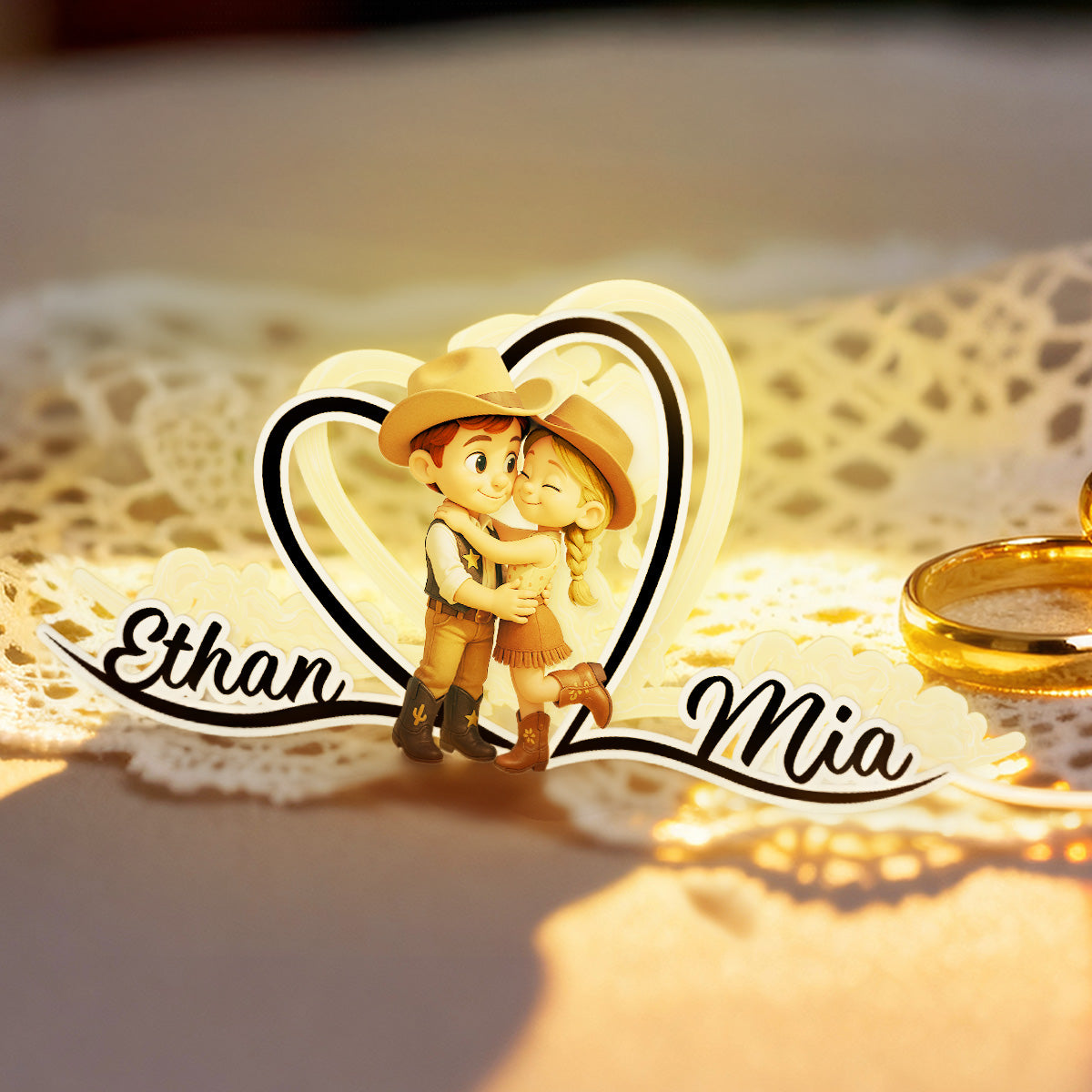 Heart Love Countryside Couple Cowboy Cowgirl - Personalized Light Box