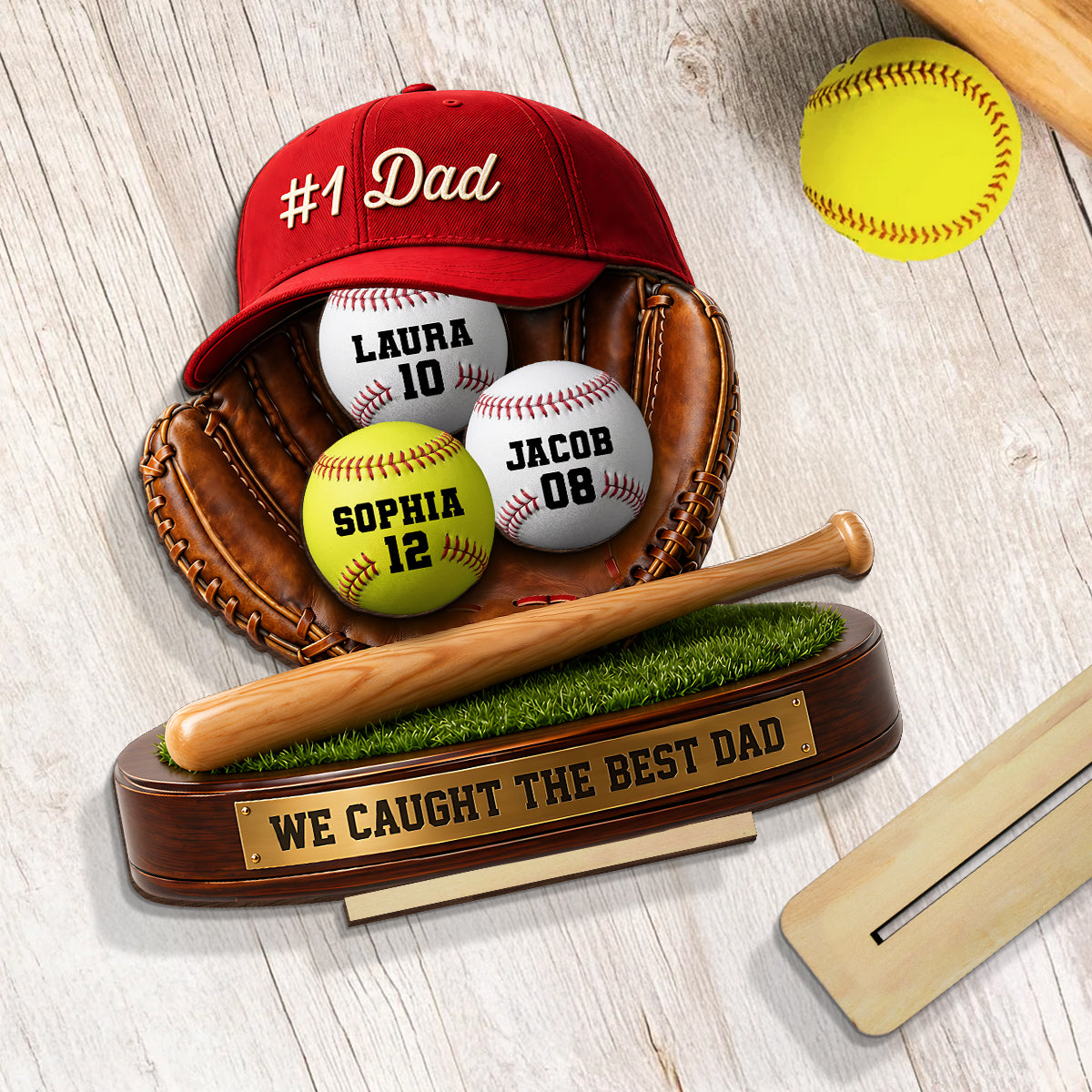 No 1 Baseball Dad - Personalized 2-Layered Wooden Plaque -  Gift for Dad, Husband