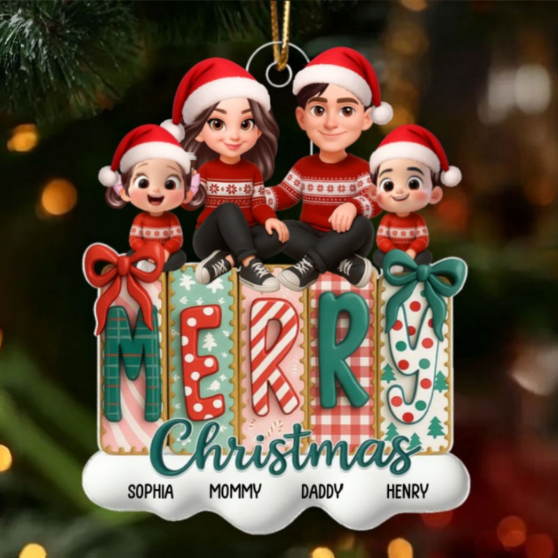 Merry Christmas Family - Personalized Acrylic Ornament - Christmas Gift For Family, for Wife, Husband