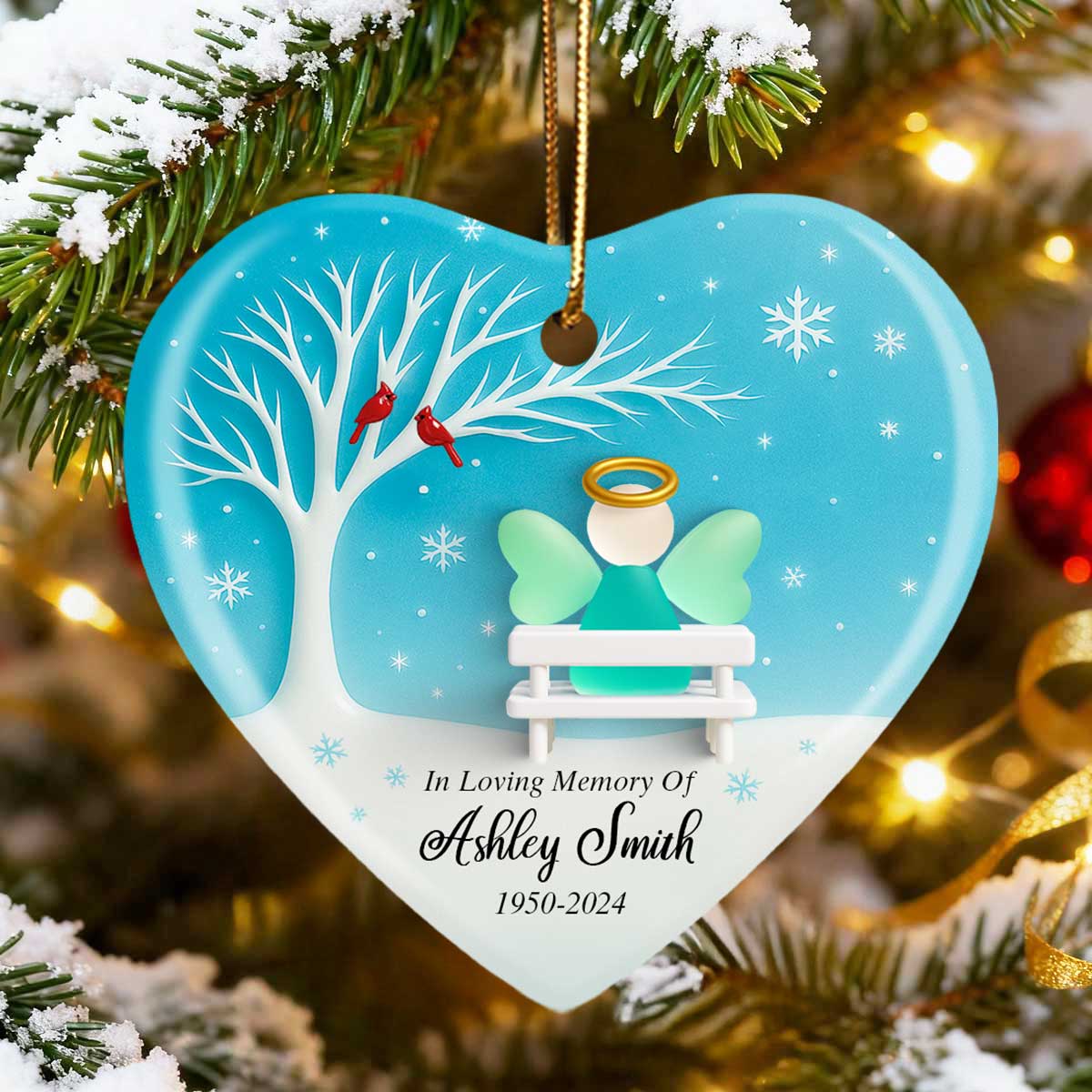 Angel Memorial Sea Glass Effect - Personalized Ceramic With Acrylic Ornament - Christmas Sympathy Gift