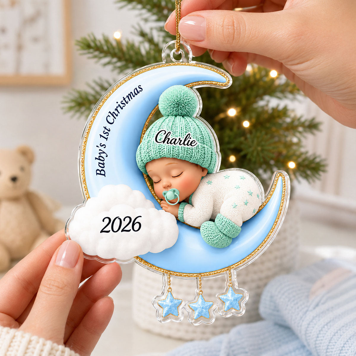 Baby First Christmas On The Moon - Personalized Acrylic Ornament - Baby Boy Girl Gift for Couples, New Parents Keepsake, Gift for Newborn