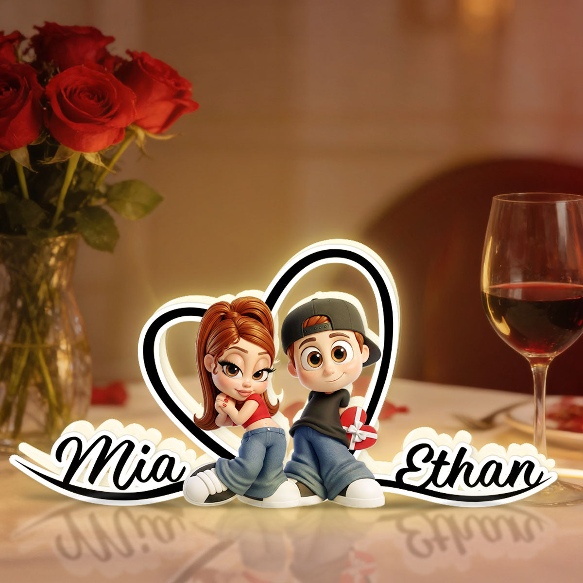 Y2K Heart Shaped Couple Names - Personalized Light Box - Sentimental Valentine's Day Gift for him, for her