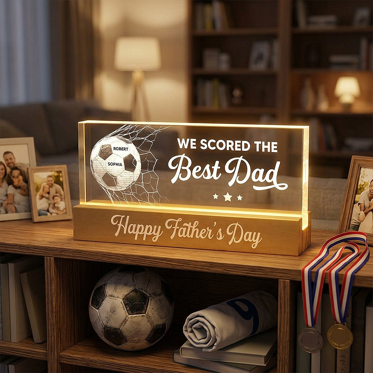 We Scored The Best Dad Mom - Personalized Acrylic Block LED Night Light - Father's Day Gift For Soccer Dad