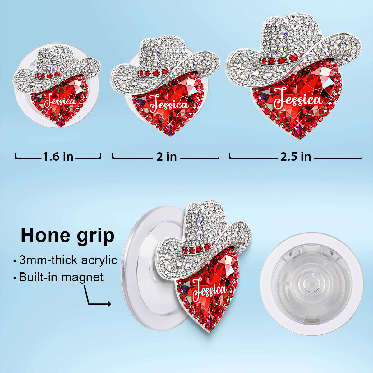 Western Valentine Heart 3D Effect - Personalized Acrylic Magnetic Phone Grip - Anniversary, Valentine's Day Gift, Gift For Her