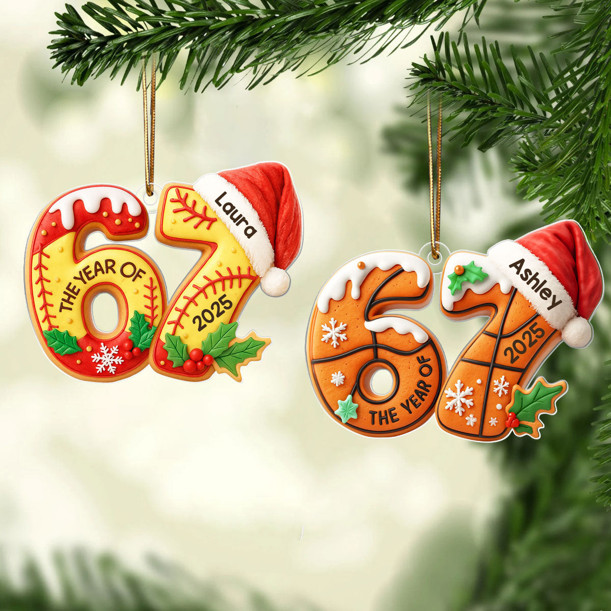 Gingerbread 67 Sports - Personalized Acrylic Ornament - Christmas Gift for Kid, Grandkids
