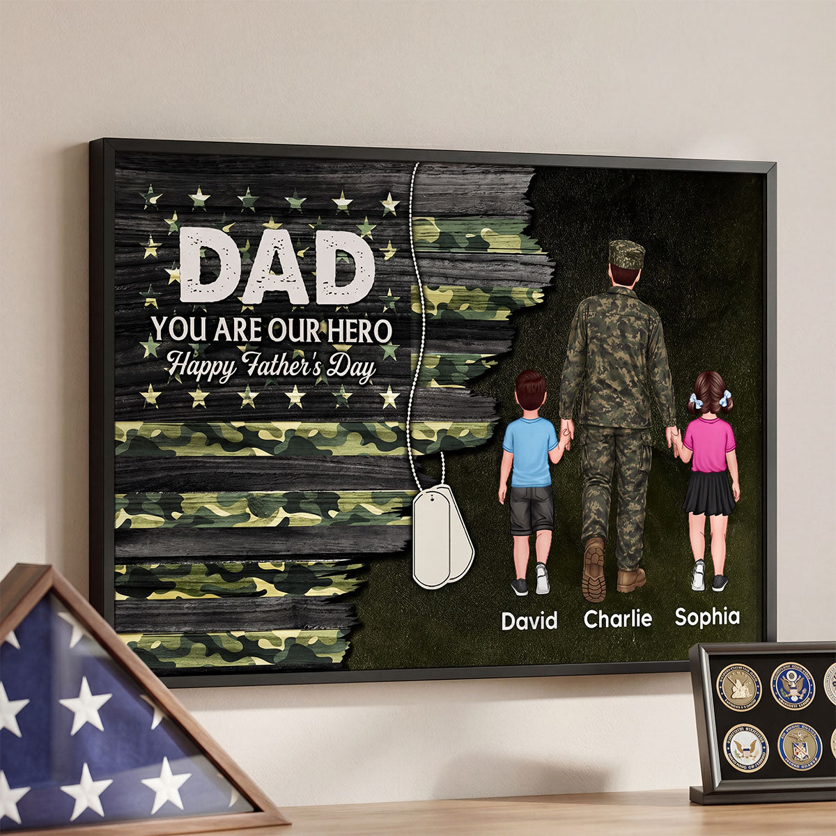 Army Millitary Half Camouflage Flag Dad - Personalized Poster - Father's Day Gift For Dad