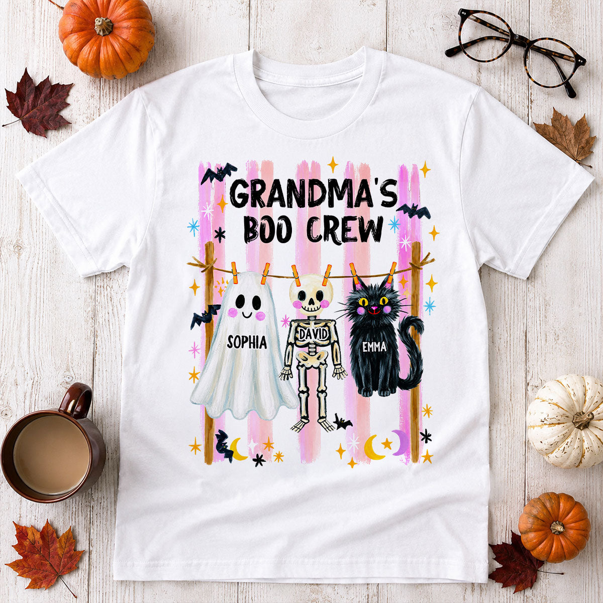 Grandma's Boo Crew Preppy Pattern - Personalized Shirt - Trendy Fall Halloween Tee for Grandma