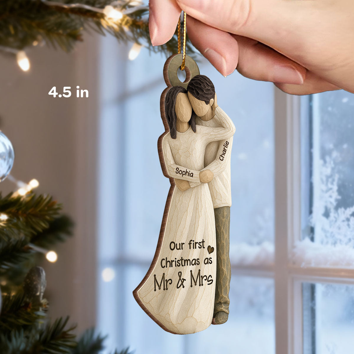 3D Effect First Christmas As Mr. & Mrs. - Personalized Wooden Ornament - Newlyweds Couple Gift