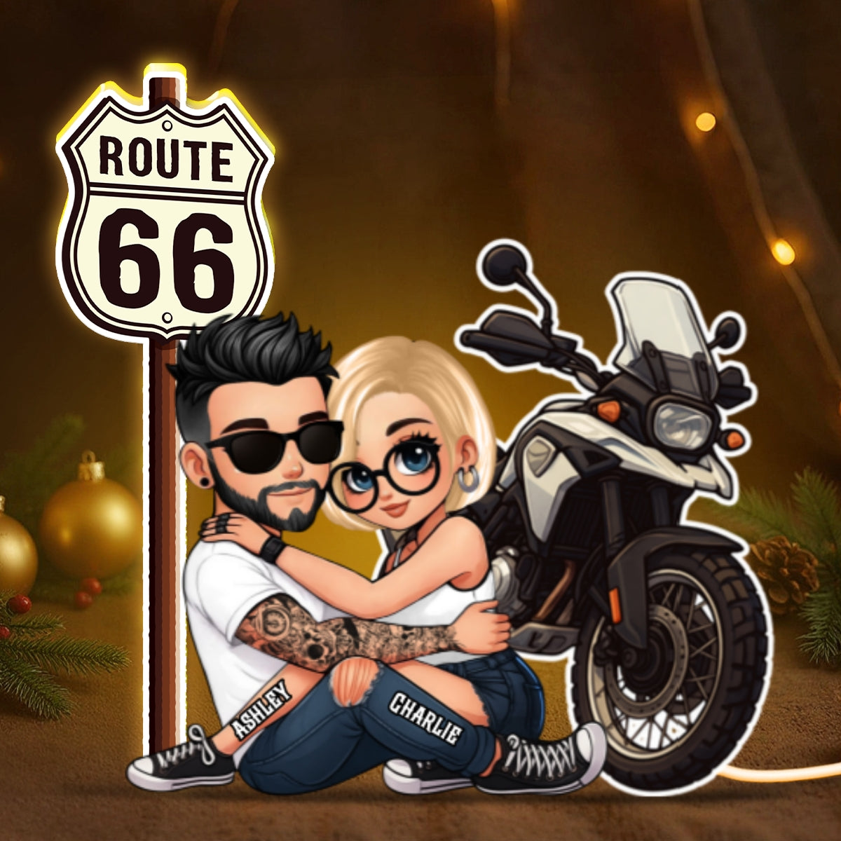 Bikers Couple Riding Partners for Life - Personalized Light Box - Gift for Him, Gift for Her