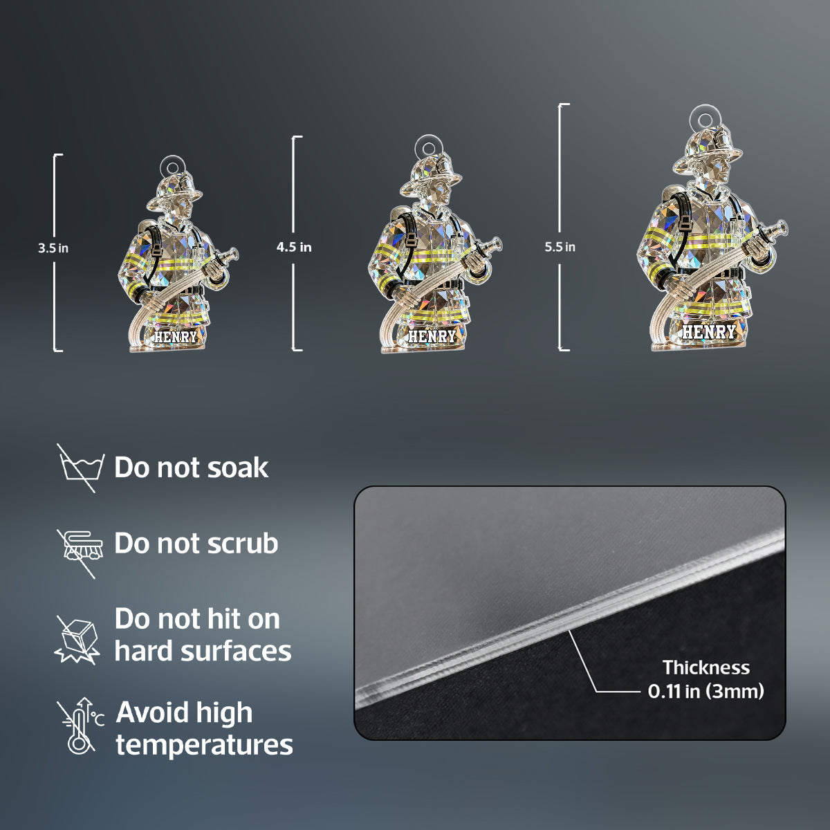 3D Effect Firefighter Pattern Crystal - Personalized Acrylic Ornament - Christmas Gift For Firefighter