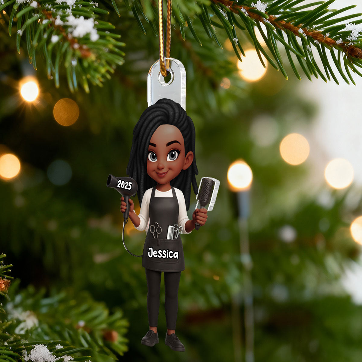 3D Effect Christmas Hairdresser Man Woman - Personalized Acrylic Ornament - Gift For Hairdressers