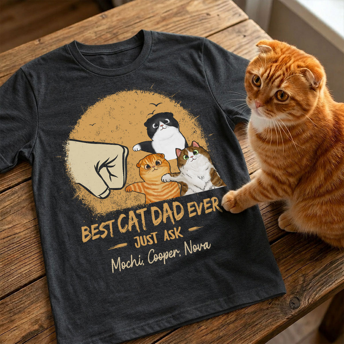Best Cat Dad Ever Yellow Retro - Personalized Shirt - Father's Day Gift for Cat Dads, Husband