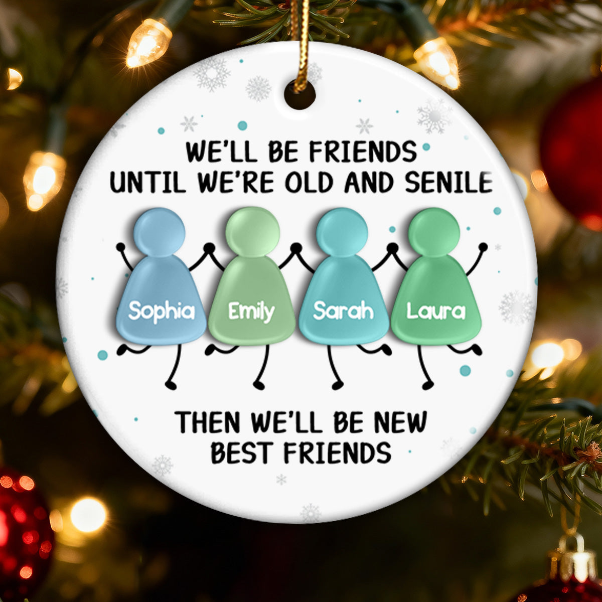 3D Sea Glass Effect Christmas Happy Besties - Personalized Ceramic Ornament With Acrylic Pieces