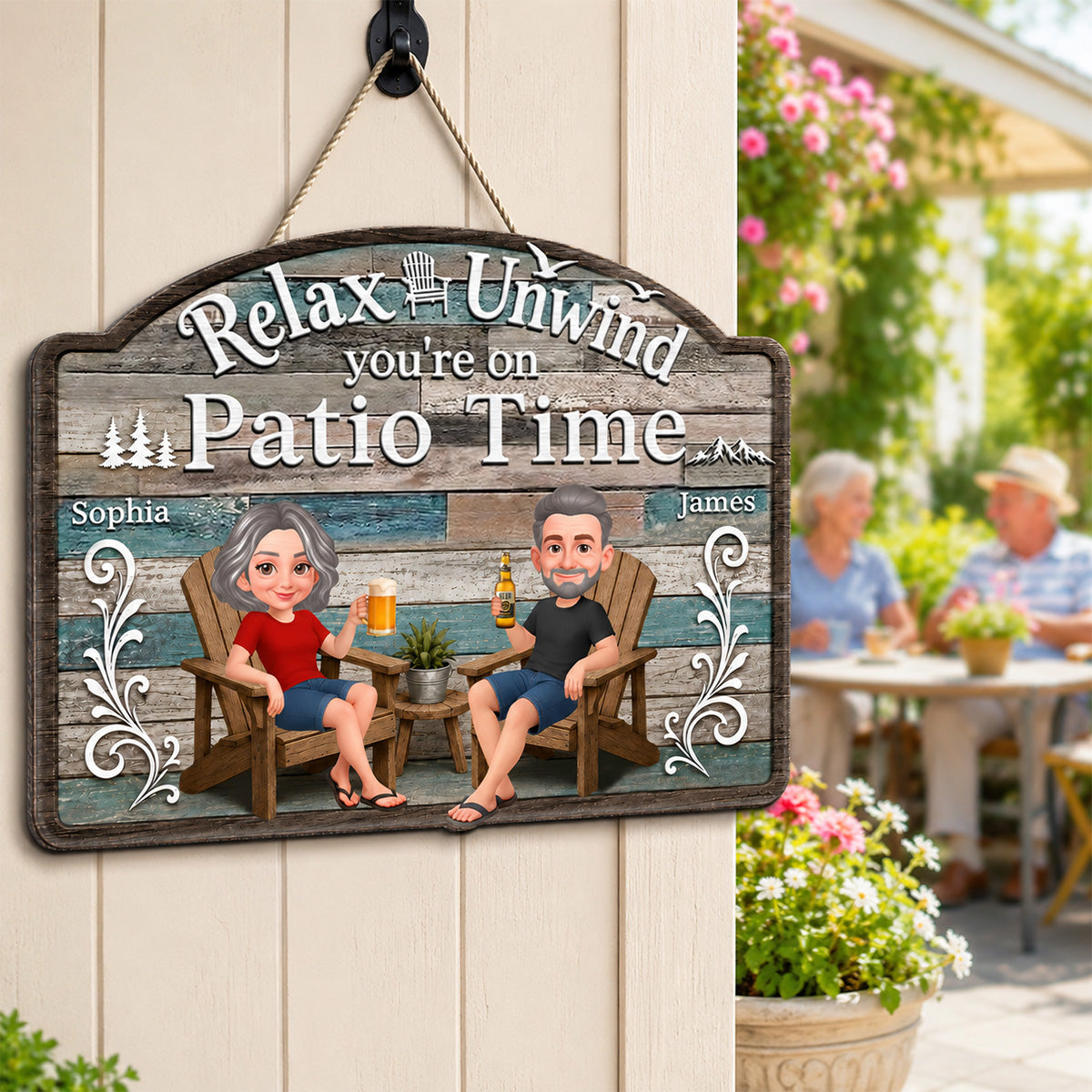 Relax Unwind You're On Patio Time - Personalized Wood Sign - Decor Patio Sign