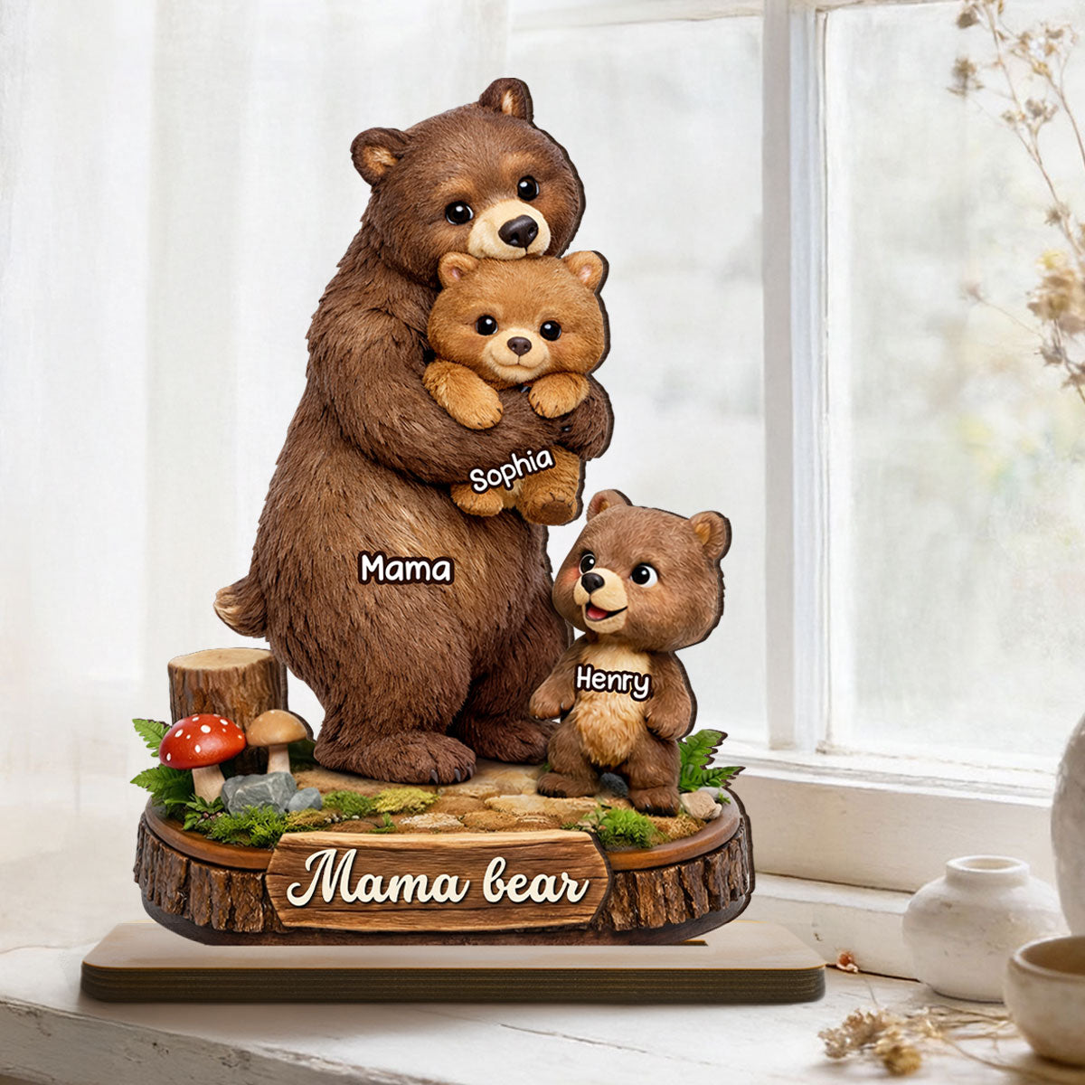 Mama Bear - Personalized 2-Layered Wooden Plaque - Heartfelt Mother's Day Gift for Mom, Grandma