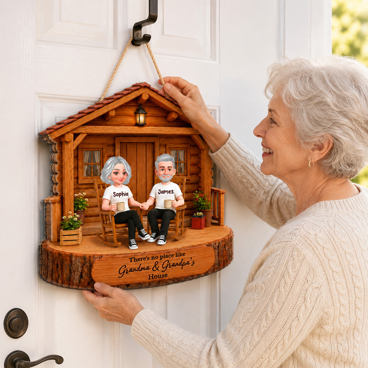 There's No Place Like Grandma Grandpa House 2D Flat - Personalized Door Hanger Sign
