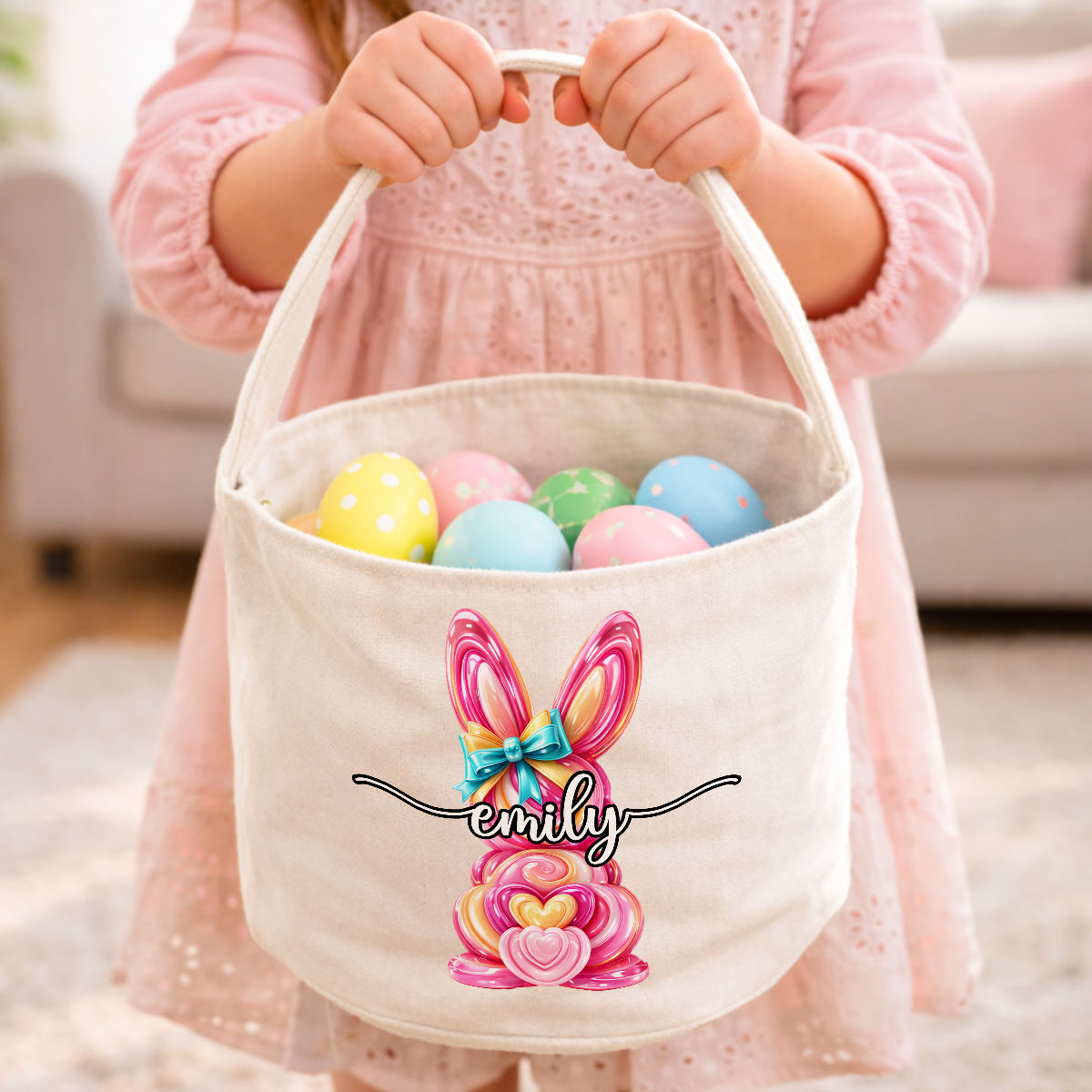 Bunny Egg Hunt Bag For Kids - Personalized Bucket Bag - Gift For Kids, Grandkids, Easter Gift